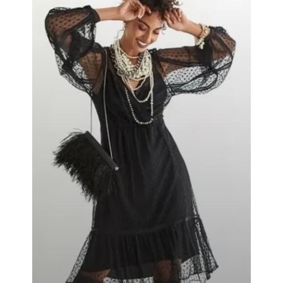 Cabi Theater Dress Black w Polka Dot Lace overlay Size Medium NWT Retail $169 - Picture 4 of 16